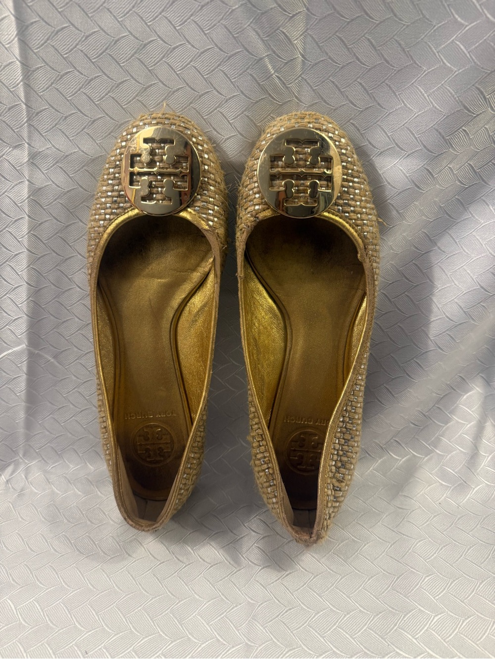 Tory Burch Metallic Gold Crystal-Embellished Ballet Flats